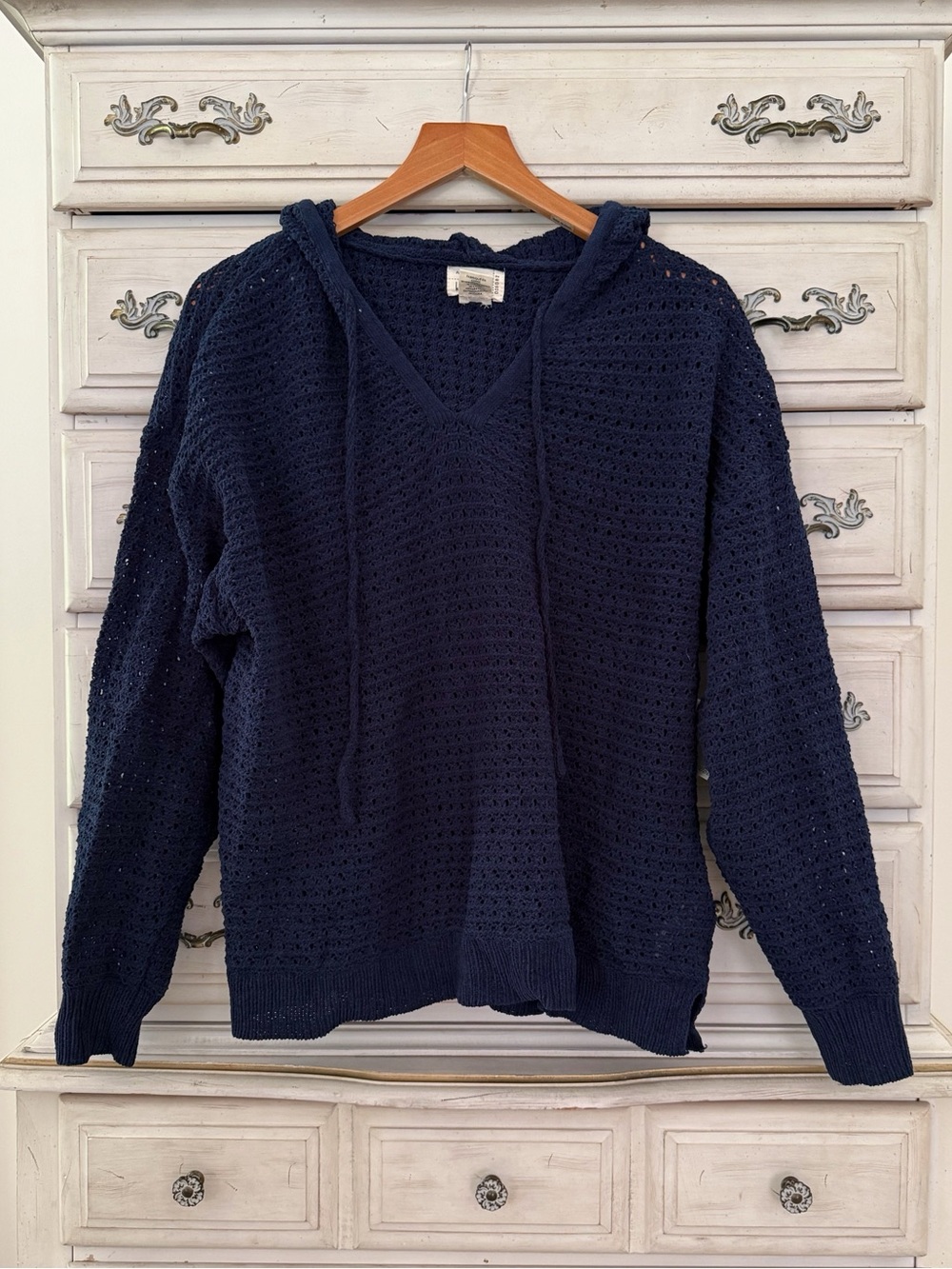 Nicole Miller Artelier Navy Open Knit Hoodie - Picture 1 of 4